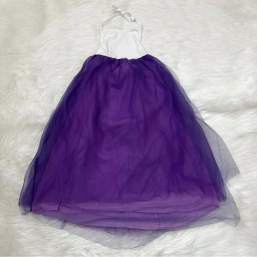 Kids Girls Size 7-8 Formal Purple Tulle with White Lace Bolero Shrug